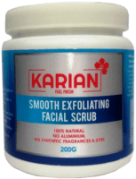 Karian Smooth Exfoliating Facial Scrub is 100% natural, contains no aluminium, no synthetic fragrances and dyes. Works on pimples, dark spots to reveal smoother, softer, clearer and younger looking skin. Dead skin cells pile up and clog pores giving the skin a dull look. The granules in Karian Smooth Exfoliating Facial Scrub rub away the dead skin cells on the surface revealing softer younger cells beneath. Rubbing action stimulates micro circulation of the blood and promotes general wellness. Gently exfoliates, moisturizes, hydrates and nourishes skin.