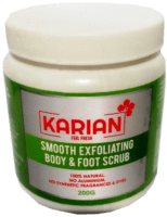 Karian Smooth Exfoliating Body and Foot Scrub 100% Natural No Aluminium, No Synthetic Fragrances and Dyes, Smoother, softer, clearer, younger looking skin, give your hands a treat after gardening and housework, Granules rub away the dead skin cells on the surface revealing softer younger cells beneath, rubbing action stimulates micro-circulation of the blood and promotes general wellness, gently exfoliates, moisturizes, hydrates, and nourishes skin