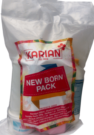KARIAN NEWBORN PACK This gift pack caters for the special hygiene and cleaning needs of a newborn baby and the mom. Ideal for baby showers and visits.