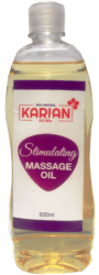 KARIAN STIMULATING MASSAGE OIL is a REJUVENATING oil containing 100% all natural oils blended with mint and eucalyptus essential oils. Cooling and soothing effect from head to toe.